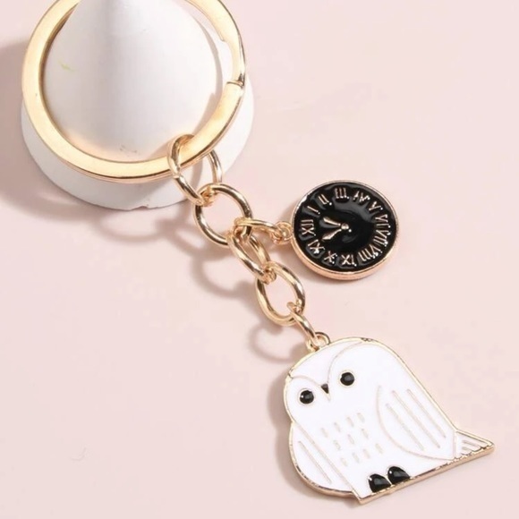 Accessories - Clock and Owl Charm Keychain Golden Elegant Gift